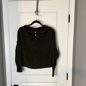 Free People Olive Green Off-the-Shoulder Sweater